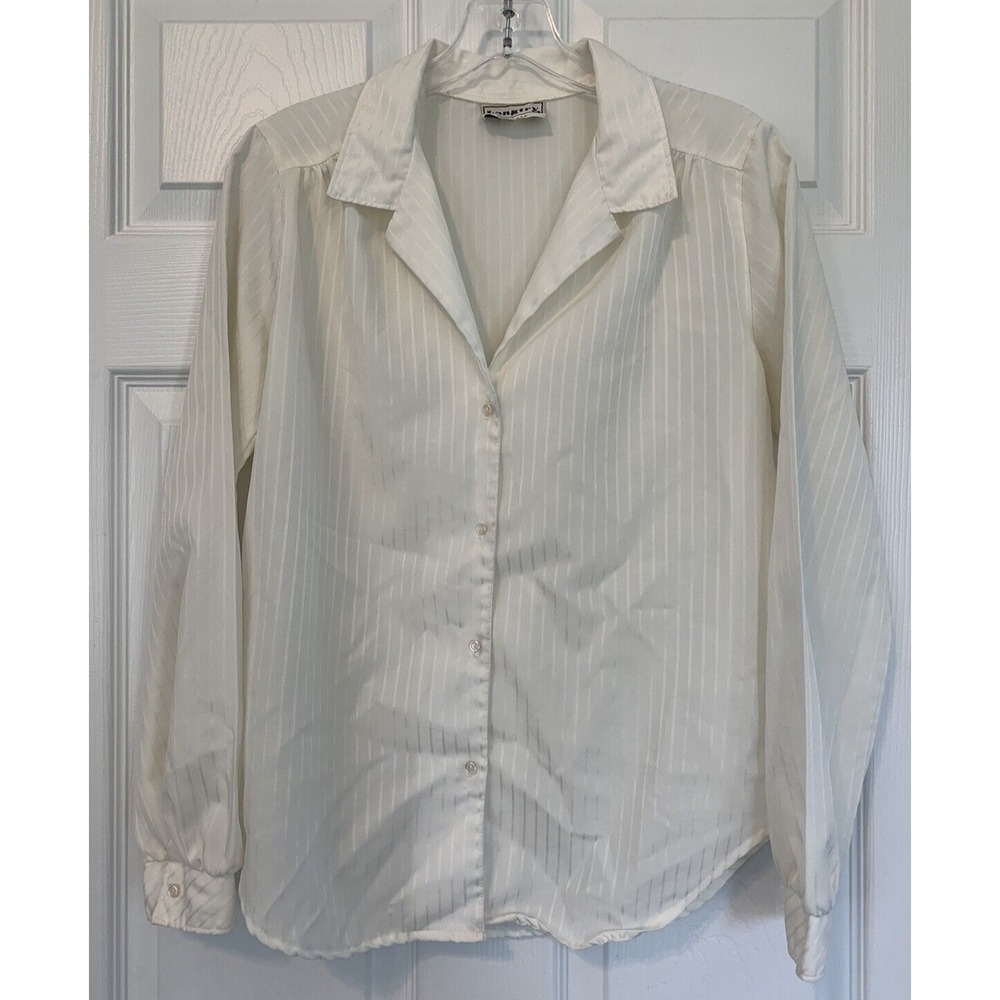 Vintage Blouse Langtry Ivory Tone On Tone Pinstripe Blouse Secretary Geek Medium